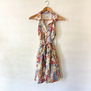 Aura Red Dress Womens Floral High Neck Belted Shirt Dress